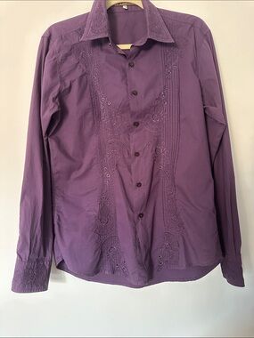 Roberto Cavalli Purple Embroidered Button-Down Shirt